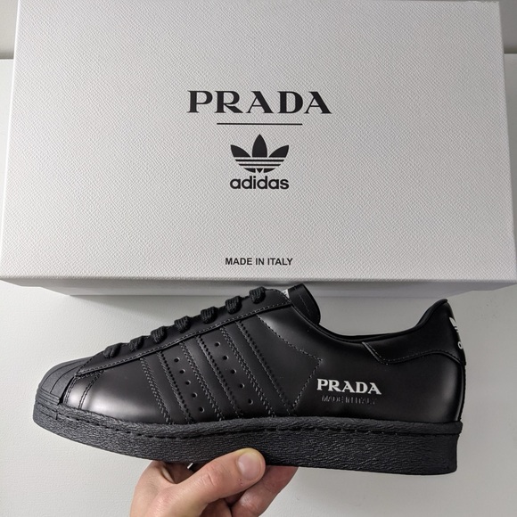 (UNISEX) ADIDAS PRADA X SUPERSTAR BLACK CORE (NEW) US 8 MEN / 9.5 W - Picture 2 of 12
